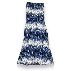 Ariella Maxi Strapless Dappled Paint Print Blues Black Grey Cream Ex Cond Sz XL